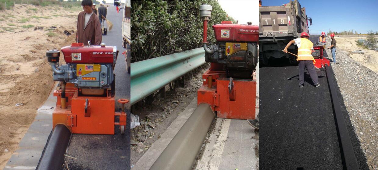 瀝青砂攔水帶成型機施工現場